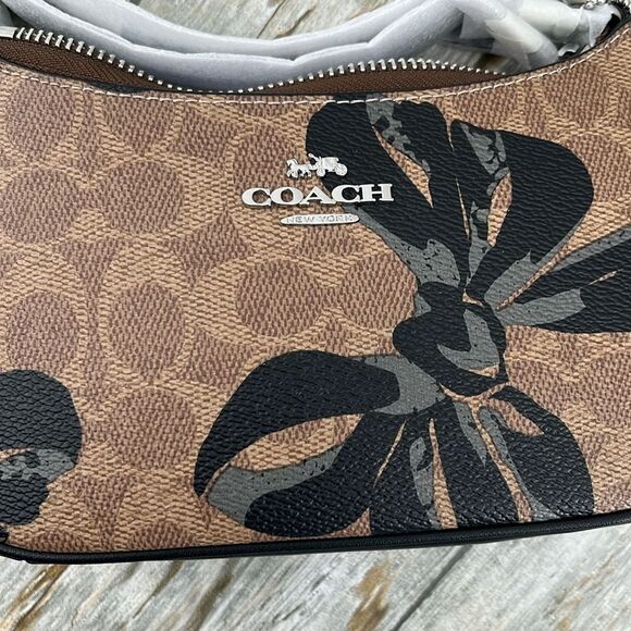 Coach Teri Mini Crossbody Bag In Signature Canvas With Bow Print Purse - Picture 4 of 6